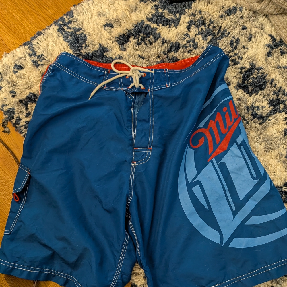 Miller Lite Men’s Blue Board Shorts with Red Accents